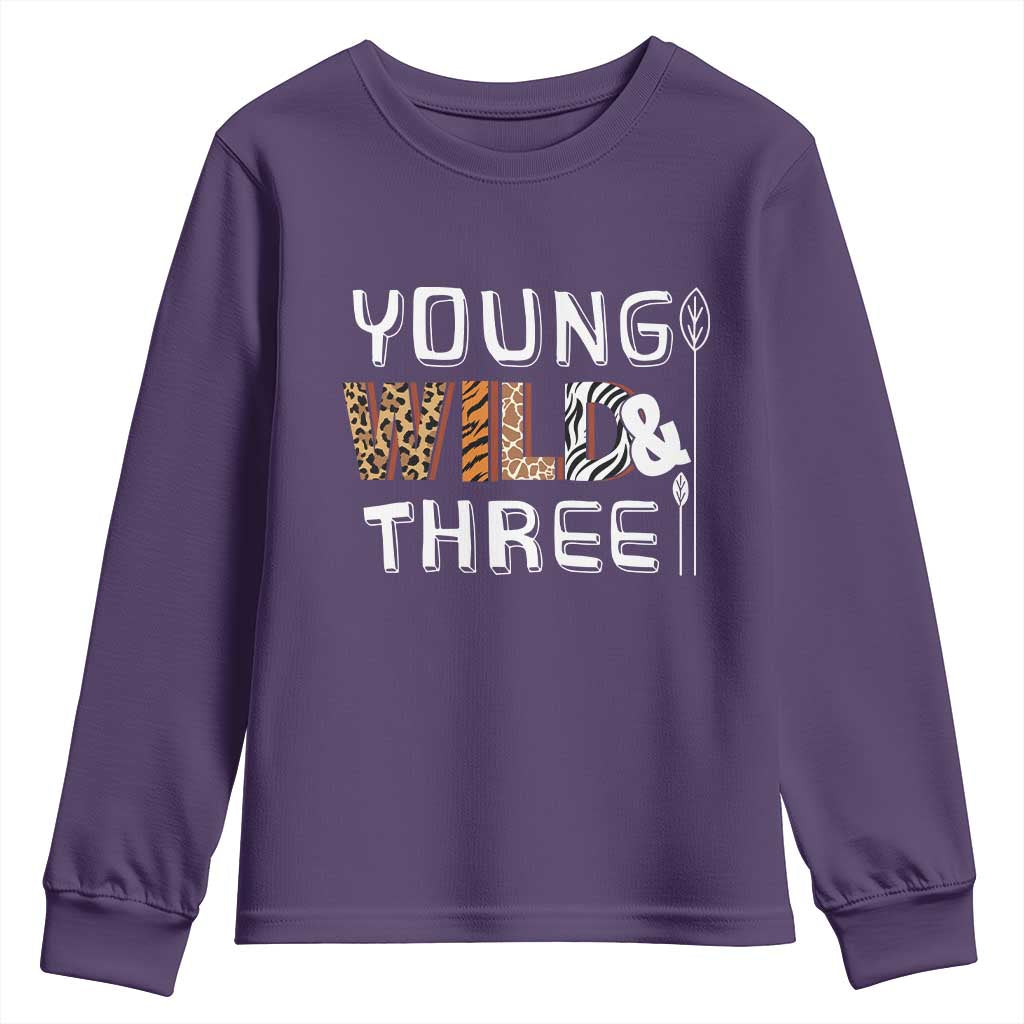 3rd Birthday Youth Sweatshirt Young Wild And Three Safari Zoo Party TS10 Purple Print Your Wear