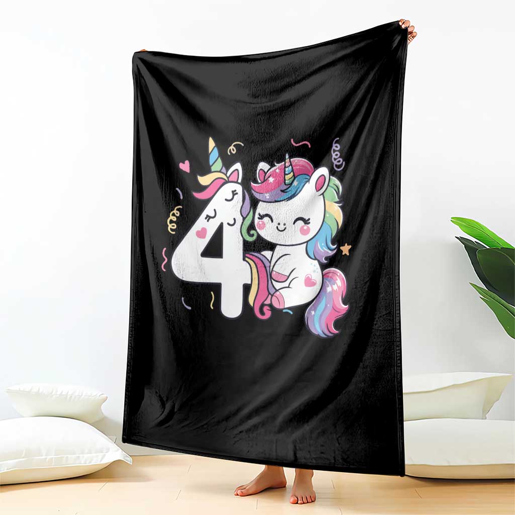 Unicorn 4th Birthday Throw Blanket 4 Years Old Birthday Outfit TS10 Print Your Wear