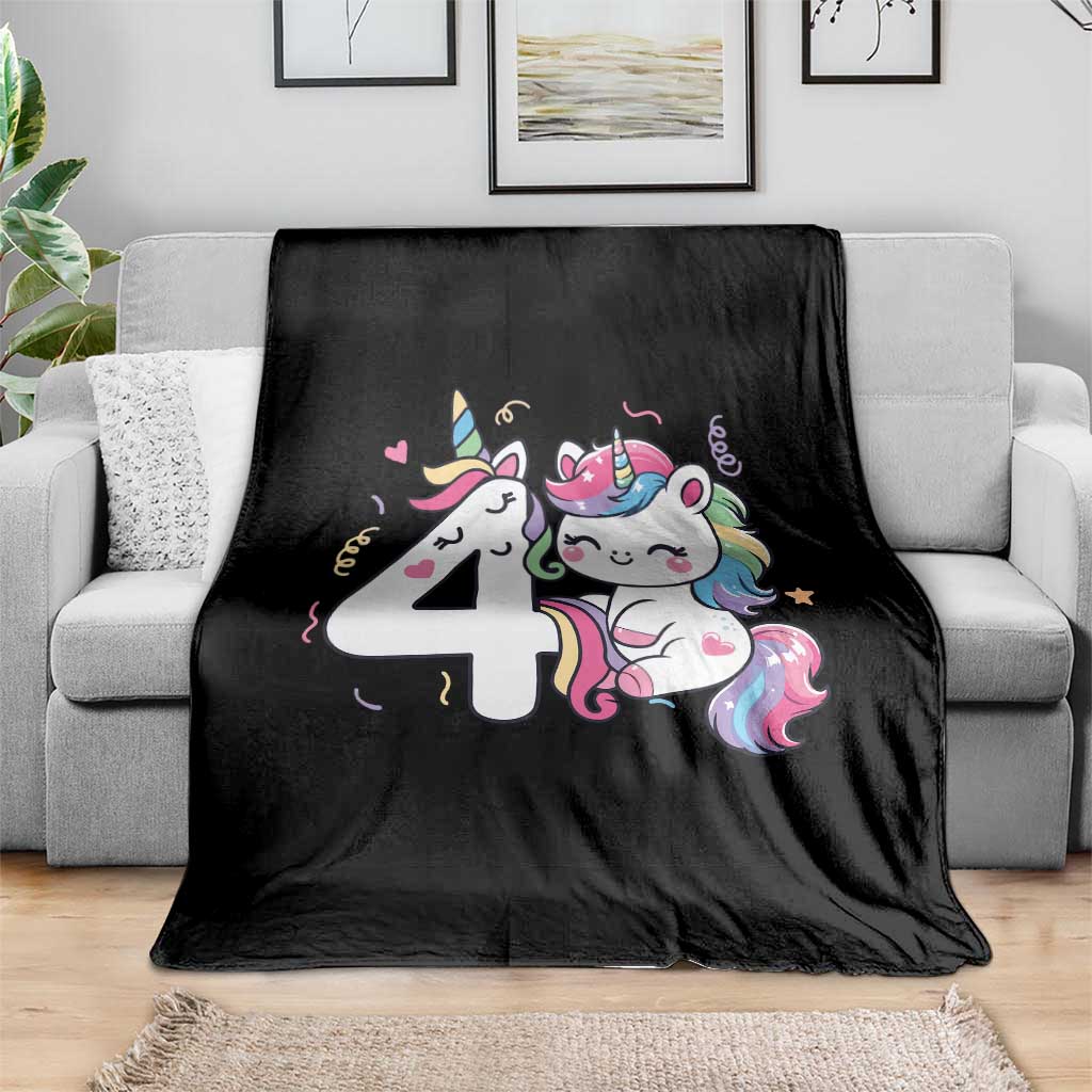 Unicorn 4th Birthday Throw Blanket 4 Years Old Birthday Outfit TS10 Print Your Wear