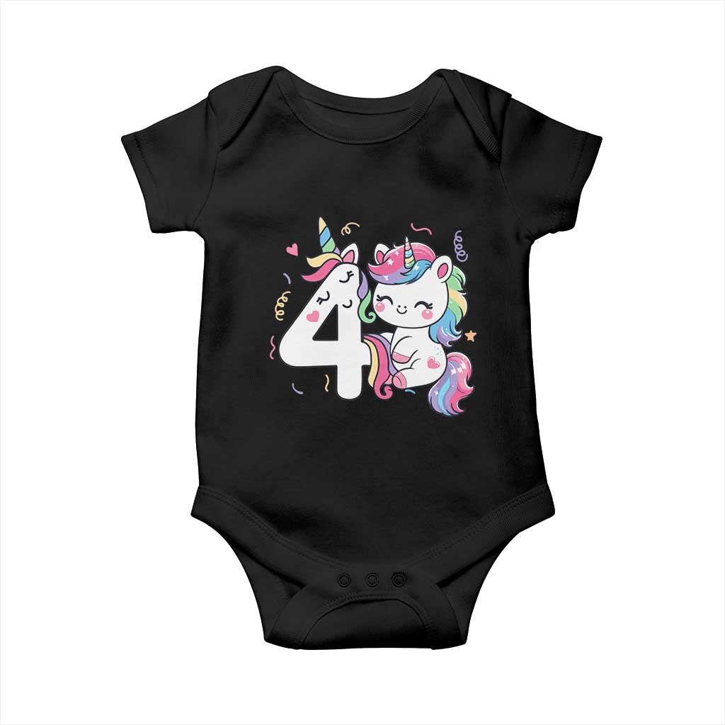 Unicorn 4th Birthday Baby Onesie 4 Years Old Birthday Outfit TS10 Black Print Your Wear