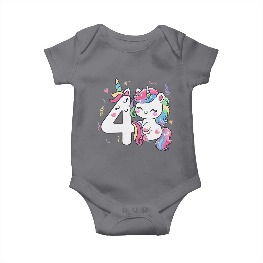 Unicorn 4th Birthday Baby Onesie 4 Years Old Birthday Outfit TS10 Charcoal Print Your Wear