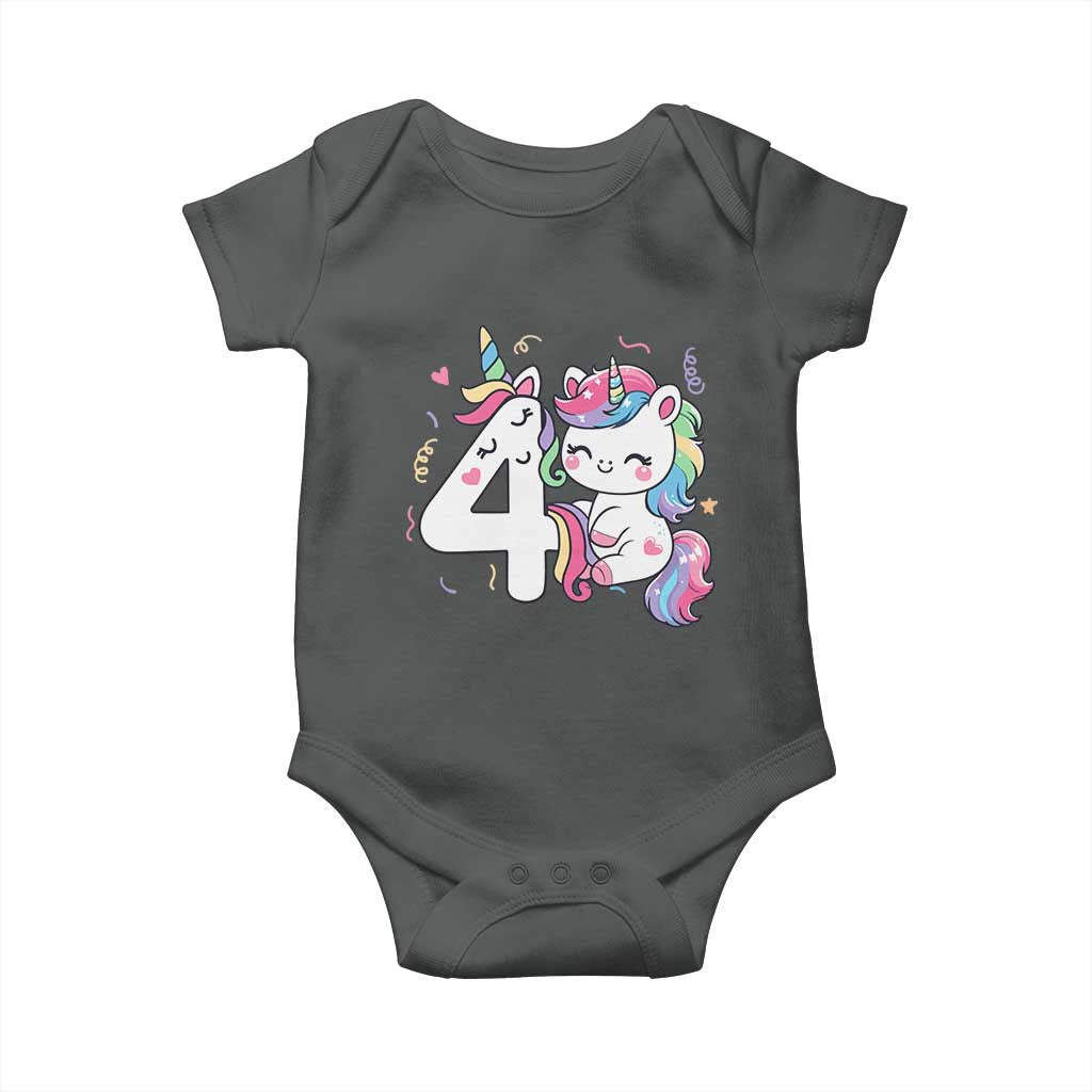 Unicorn 4th Birthday Baby Onesie 4 Years Old Birthday Outfit TS10 Dark Heather Print Your Wear