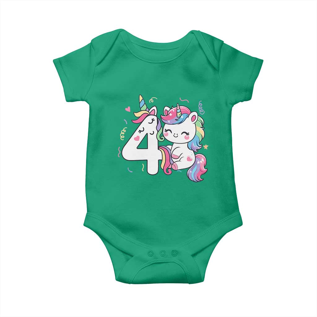Unicorn 4th Birthday Baby Onesie 4 Years Old Birthday Outfit TS10 Irish Green Print Your Wear