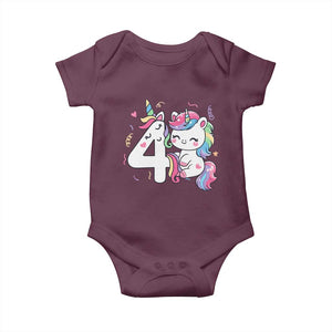 Unicorn 4th Birthday Baby Onesie 4 Years Old Birthday Outfit TS10 Maroon Print Your Wear