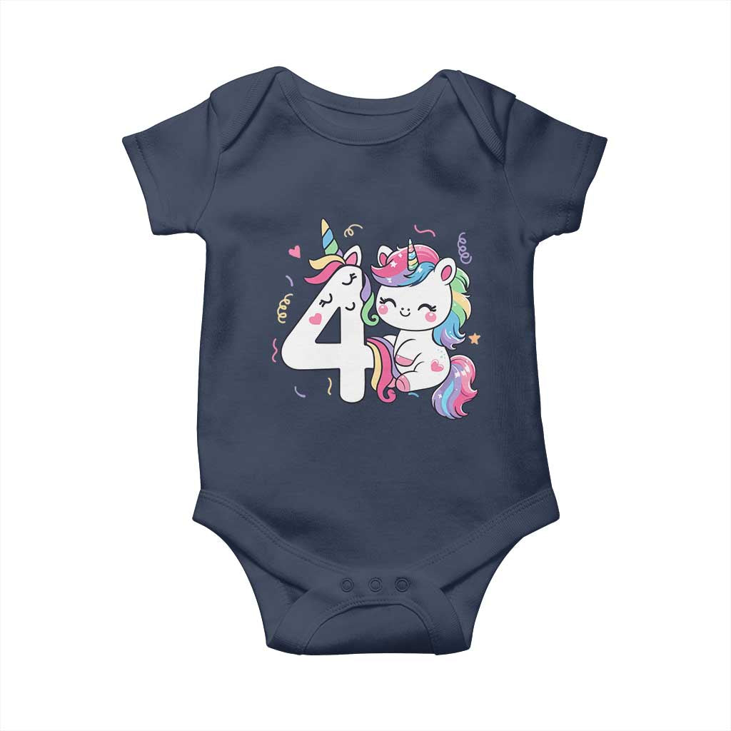 Unicorn 4th Birthday Baby Onesie 4 Years Old Birthday Outfit TS10 Navy Print Your Wear