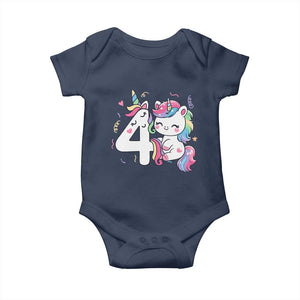 Unicorn 4th Birthday Baby Onesie 4 Years Old Birthday Outfit TS10 Navy Print Your Wear
