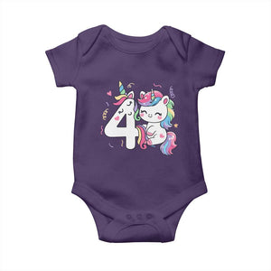 Unicorn 4th Birthday Baby Onesie 4 Years Old Birthday Outfit TS10 Purple Print Your Wear