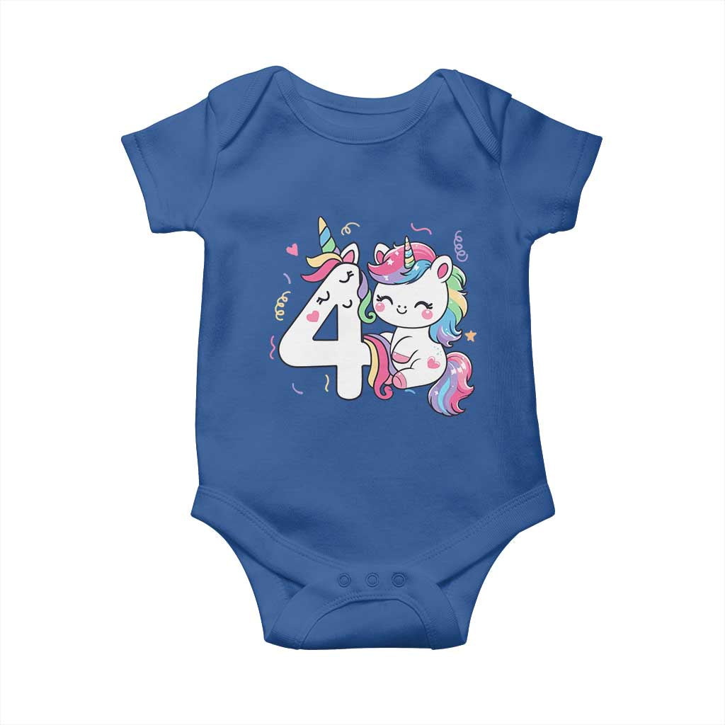 Unicorn 4th Birthday Baby Onesie 4 Years Old Birthday Outfit TS10 Royal Blue Print Your Wear