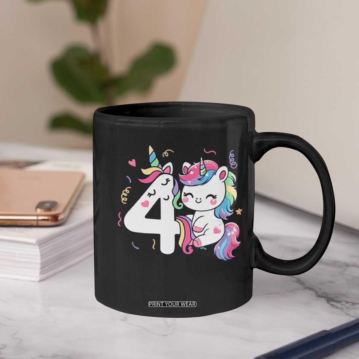 Unicorn 4th Birthday Coffee Mug 4 Years Old Birthday Outfit TS10 Print Your Wear