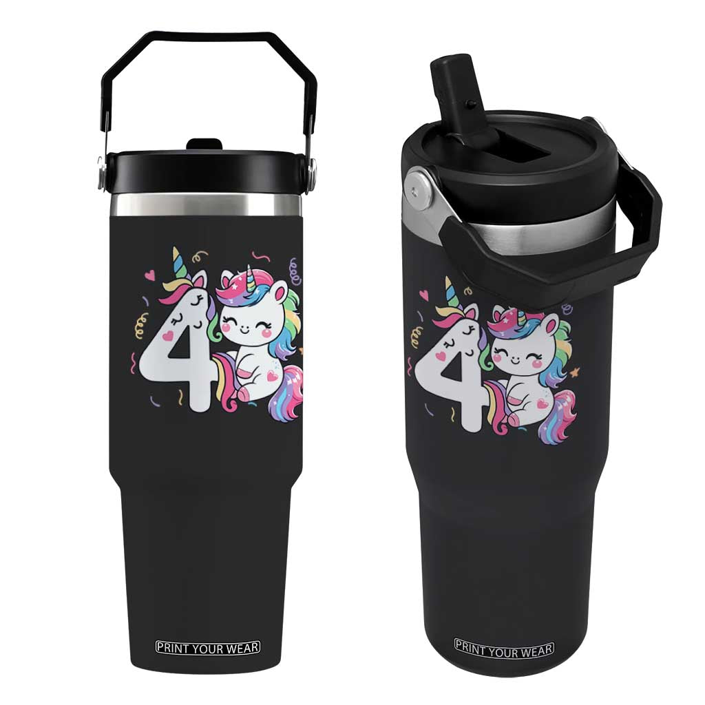 Unicorn 4th Birthday Flip Straw Tumbler 4 Years Old Birthday Outfit TS10 One Size: 30 oz Black Print Your Wear