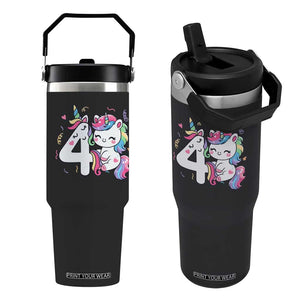 Unicorn 4th Birthday Flip Straw Tumbler 4 Years Old Birthday Outfit TS10 One Size: 30 oz Black Print Your Wear