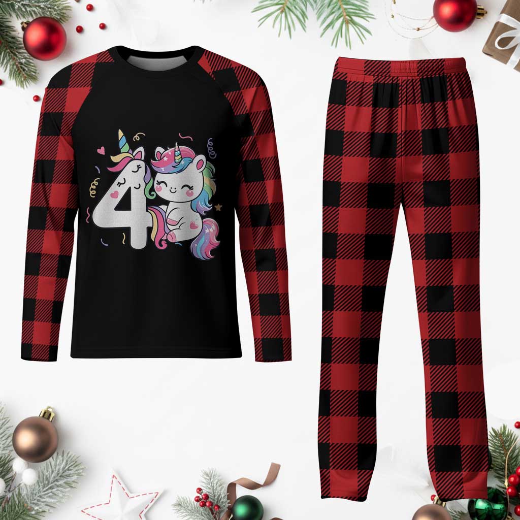 Unicorn 4th Birthday Plaid Pajama Set 4 Years Old Birthday Outfit TS10 Buffalo Plaid Print Your Wear