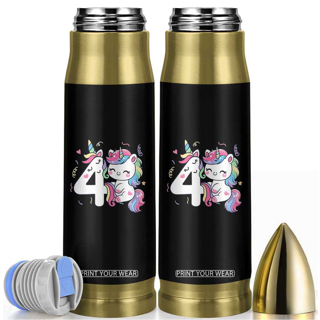 Unicorn 4th Birthday Bullet Tumbler 4 Years Old Birthday Outfit TS10 Black Print Your Wear