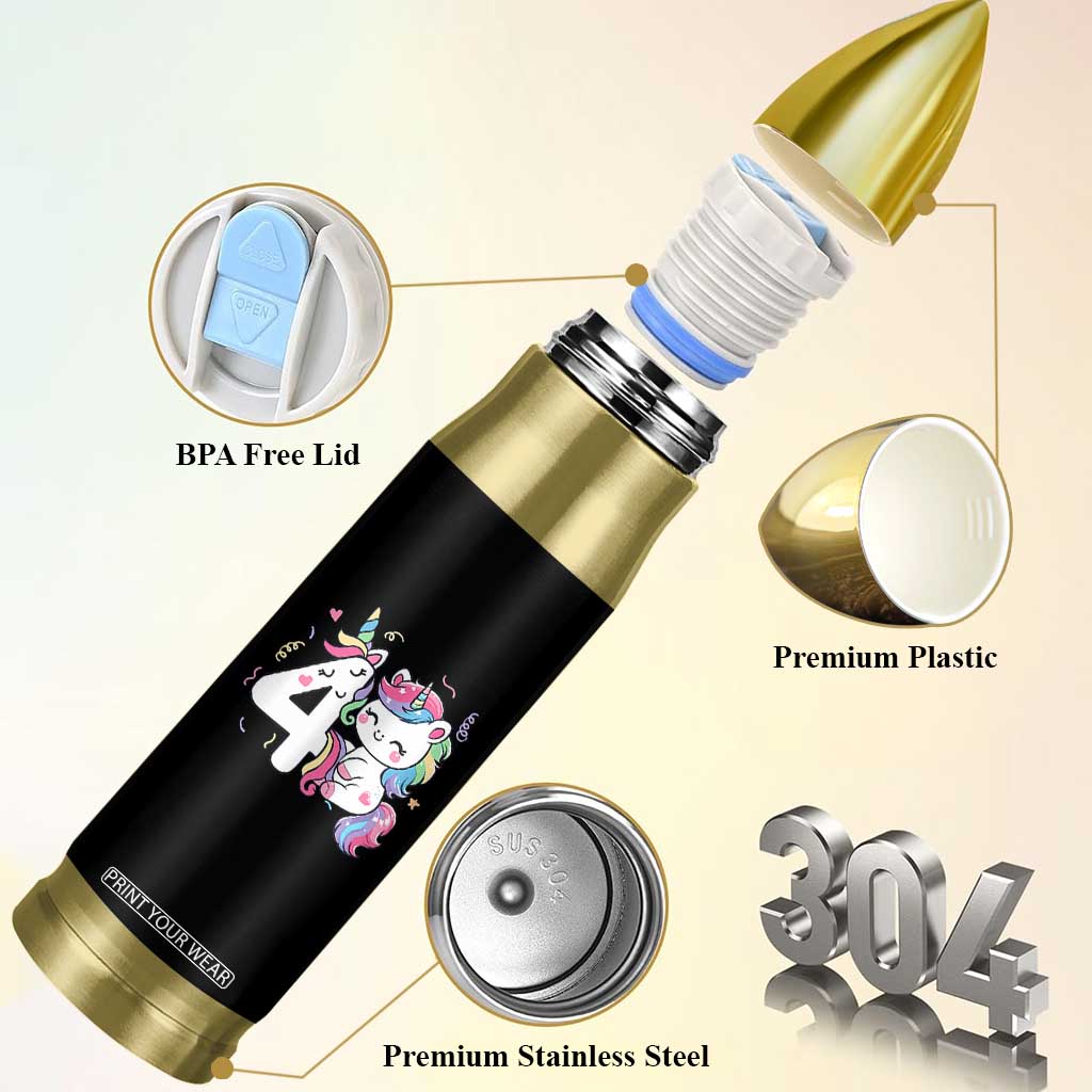 Unicorn 4th Birthday Bullet Tumbler 4 Years Old Birthday Outfit TS10 Print Your Wear