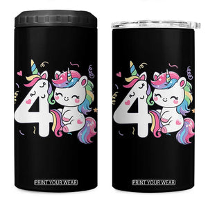 Unicorn 4th Birthday 4 in 1 Can Cooler Tumbler 4 Years Old Birthday Outfit TS10 One Size: 16 oz Black Print Your Wear