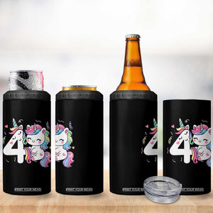 Unicorn 4th Birthday 4 in 1 Can Cooler Tumbler 4 Years Old Birthday Outfit TS10 Print Your Wear