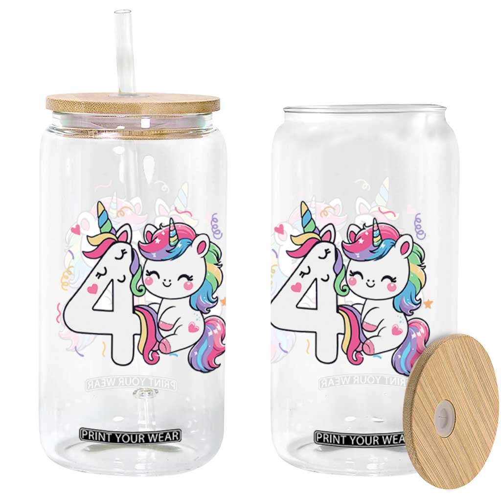 Unicorn 4th Birthday Glass Can 4 Years Old Birthday Outfit TS10 Print Your Wear