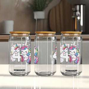 Unicorn 4th Birthday Glass Can 4 Years Old Birthday Outfit TS10 Print Your Wear