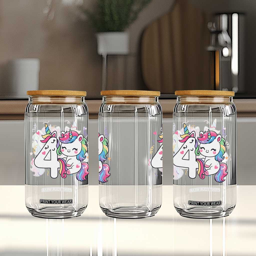 Unicorn 4th Birthday Glass Can 4 Years Old Birthday Outfit TS10 Print Your Wear