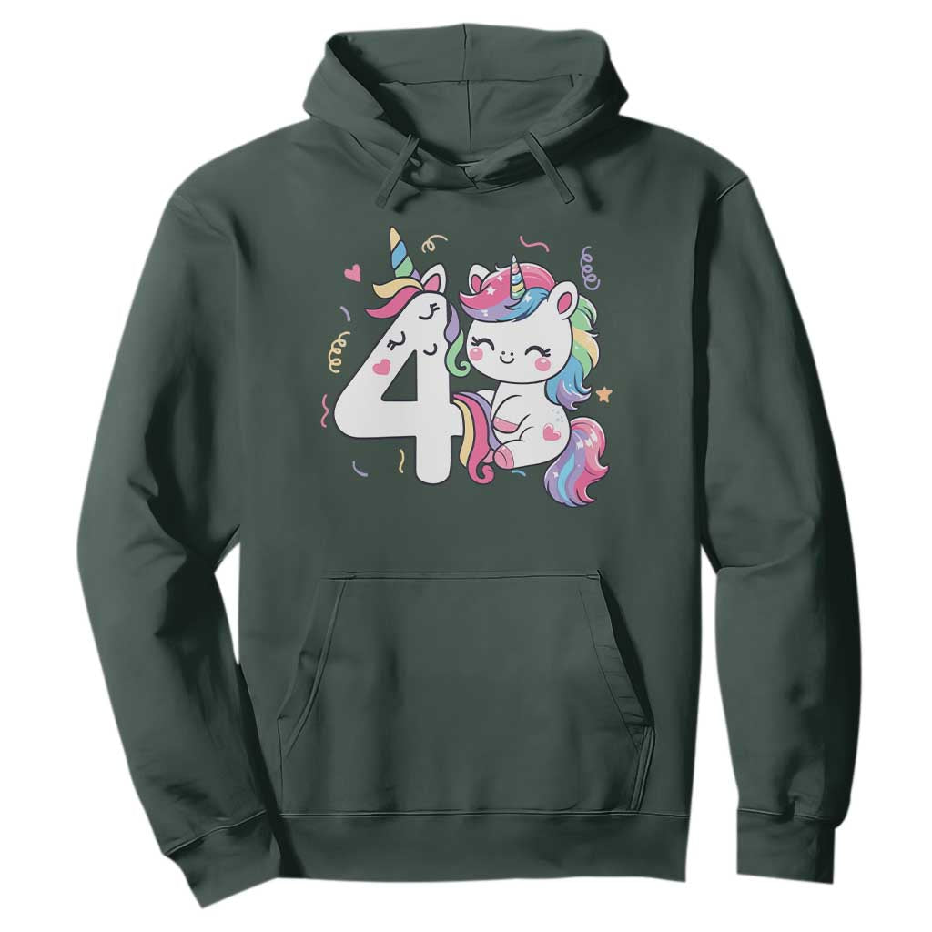 Unicorn 4th Birthday Hoodie 4 Years Old Birthday Outfit TS10 Dark Forest Green Print Your Wear