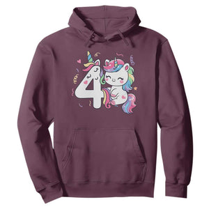 Unicorn 4th Birthday Hoodie 4 Years Old Birthday Outfit TS10 Maroon Print Your Wear