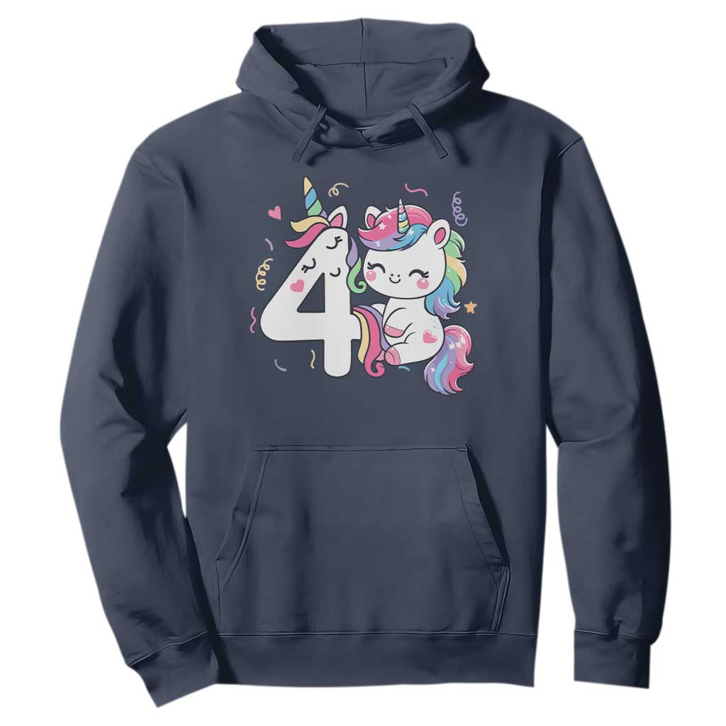 Unicorn 4th Birthday Hoodie 4 Years Old Birthday Outfit TS10 Navy Print Your Wear