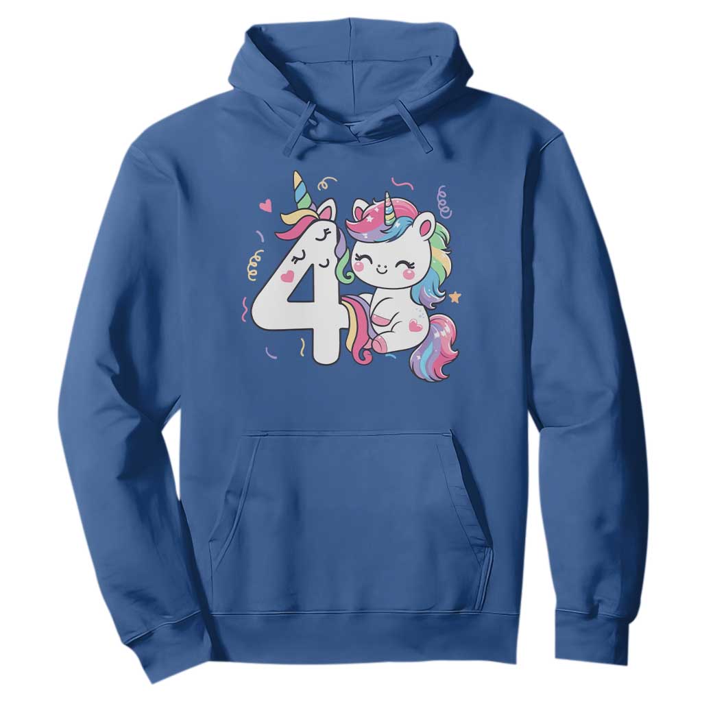 Unicorn 4th Birthday Hoodie 4 Years Old Birthday Outfit TS10 Royal Blue Print Your Wear