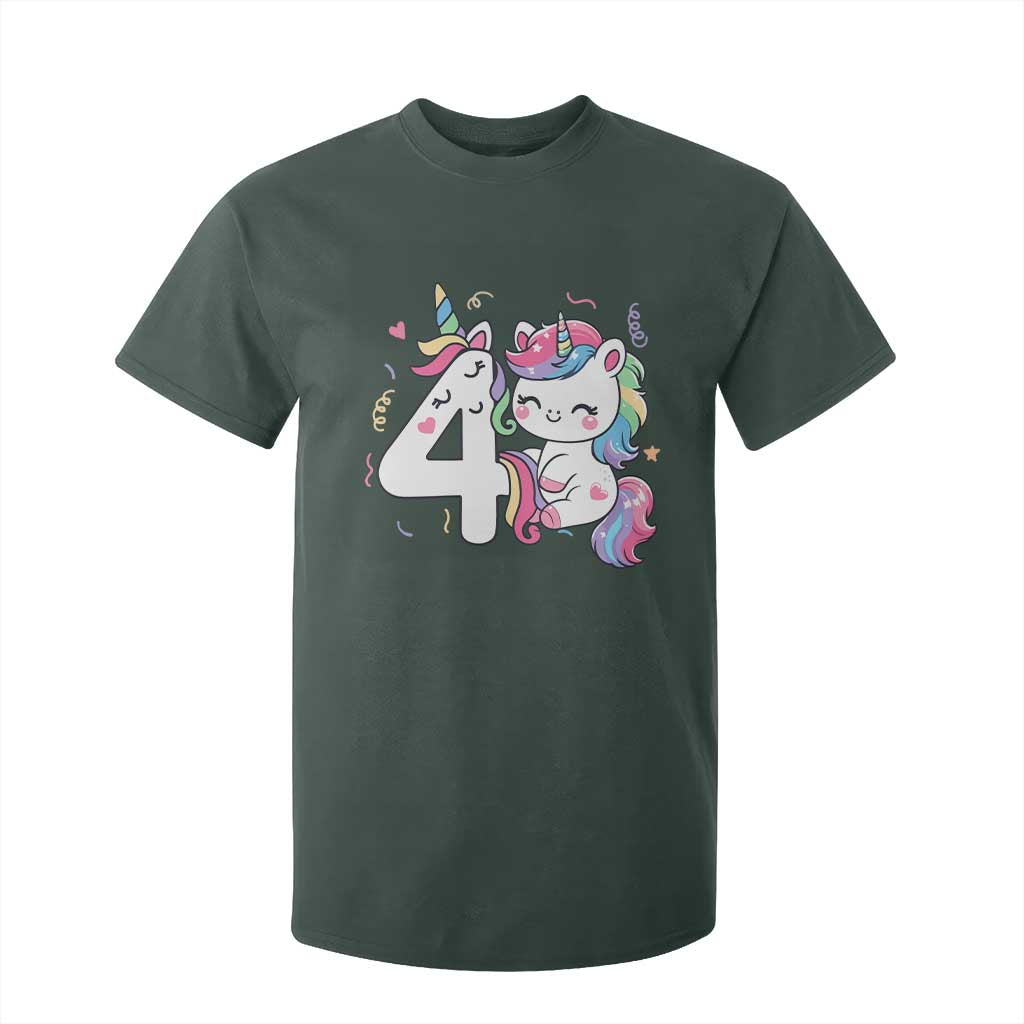 Unicorn 4th Birthday T Shirt For Kid 4 Years Old Birthday Outfit TS10 Dark Forest Green Print Your Wear