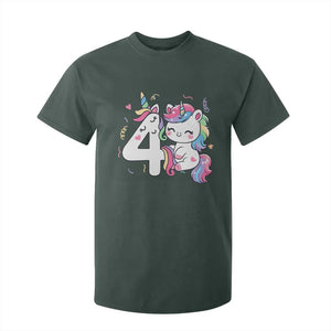 Unicorn 4th Birthday T Shirt For Kid 4 Years Old Birthday Outfit TS10 Dark Forest Green Print Your Wear