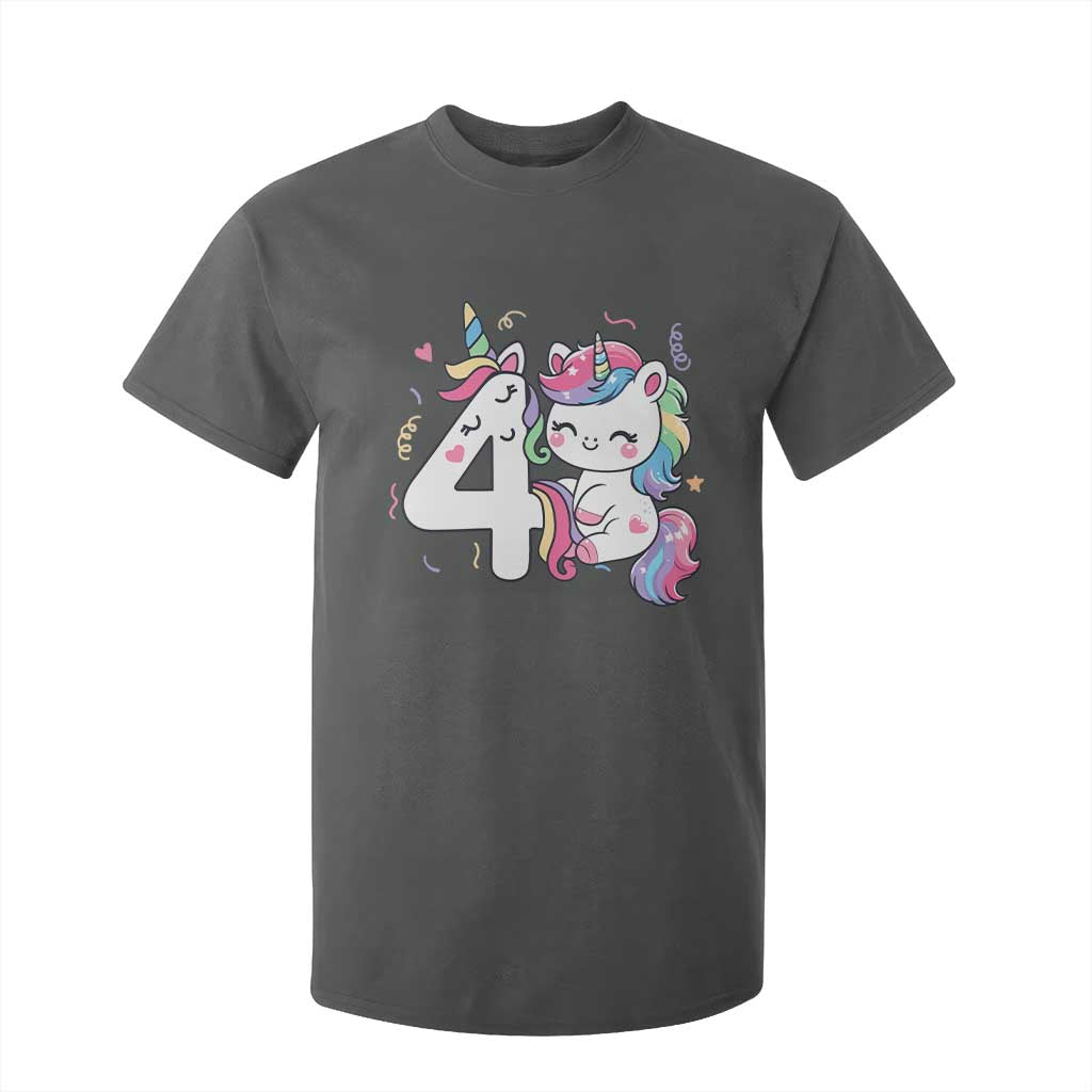 Unicorn 4th Birthday T Shirt For Kid 4 Years Old Birthday Outfit TS10 Dark Heather Print Your Wear