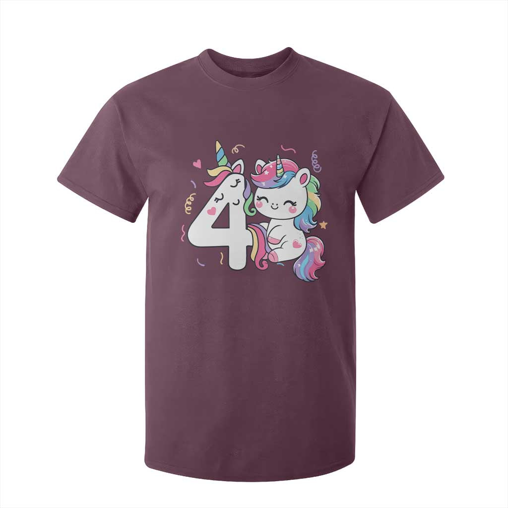 Unicorn 4th Birthday T Shirt For Kid 4 Years Old Birthday Outfit TS10 Maroon Print Your Wear