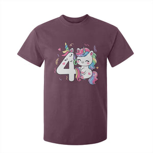 Unicorn 4th Birthday T Shirt For Kid 4 Years Old Birthday Outfit TS10 Maroon Print Your Wear
