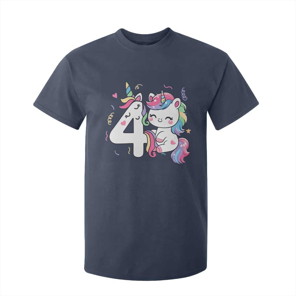 Unicorn 4th Birthday T Shirt For Kid 4 Years Old Birthday Outfit TS10 Navy Print Your Wear