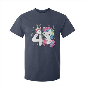 Unicorn 4th Birthday T Shirt For Kid 4 Years Old Birthday Outfit TS10 Navy Print Your Wear
