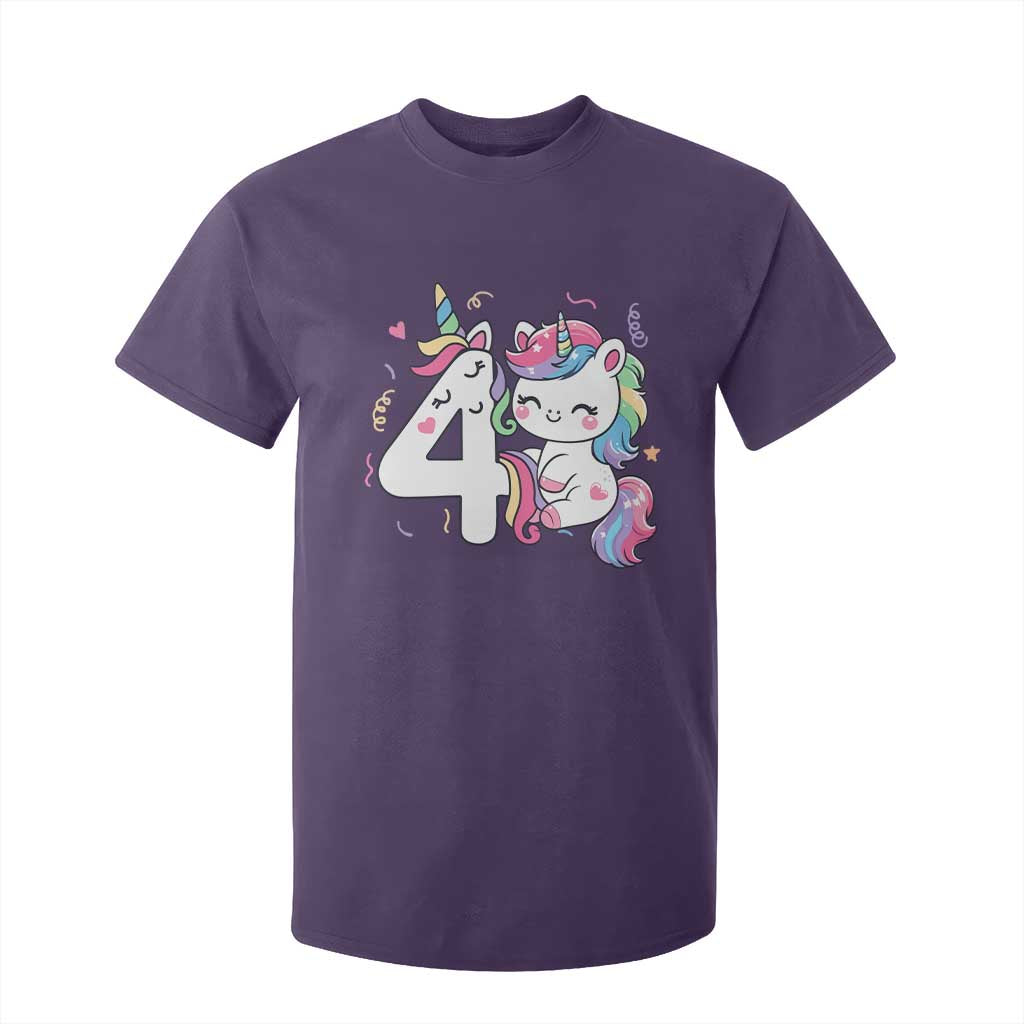 Unicorn 4th Birthday T Shirt For Kid 4 Years Old Birthday Outfit TS10 Purple Print Your Wear