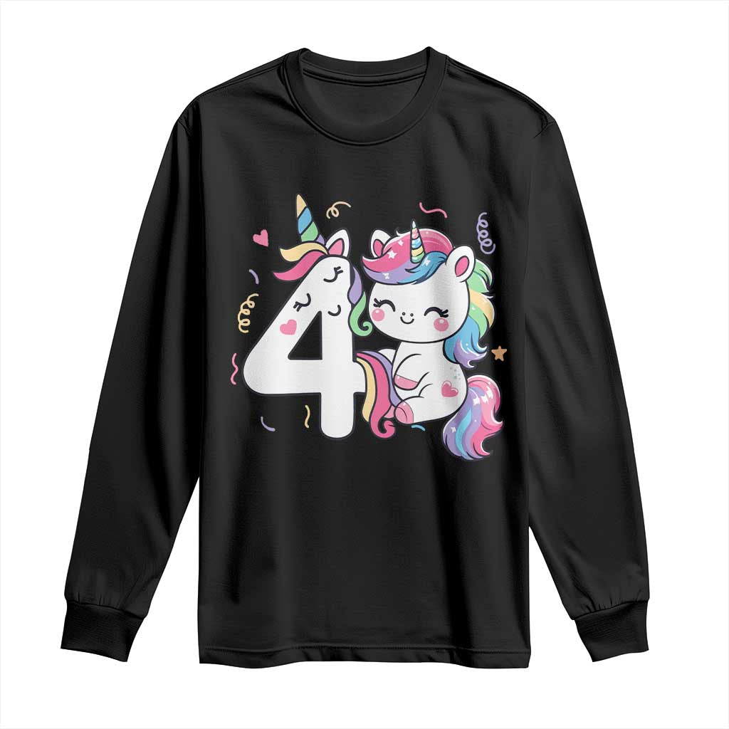 Unicorn 4th Birthday Long Sleeve Shirt 4 Years Old Birthday Outfit TS10 Black Print Your Wear