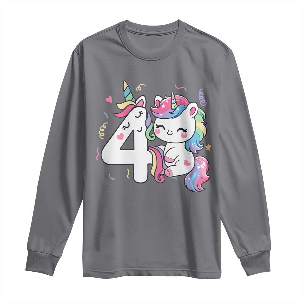 Unicorn 4th Birthday Long Sleeve Shirt 4 Years Old Birthday Outfit TS10 Charcoal Print Your Wear