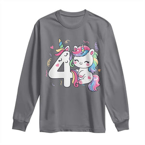Unicorn 4th Birthday Long Sleeve Shirt 4 Years Old Birthday Outfit TS10 Charcoal Print Your Wear