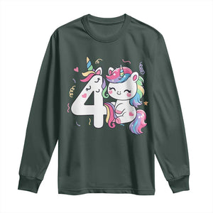 Unicorn 4th Birthday Long Sleeve Shirt 4 Years Old Birthday Outfit TS10 Dark Forest Green Print Your Wear