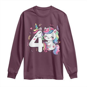 Unicorn 4th Birthday Long Sleeve Shirt 4 Years Old Birthday Outfit TS10 Maroon Print Your Wear