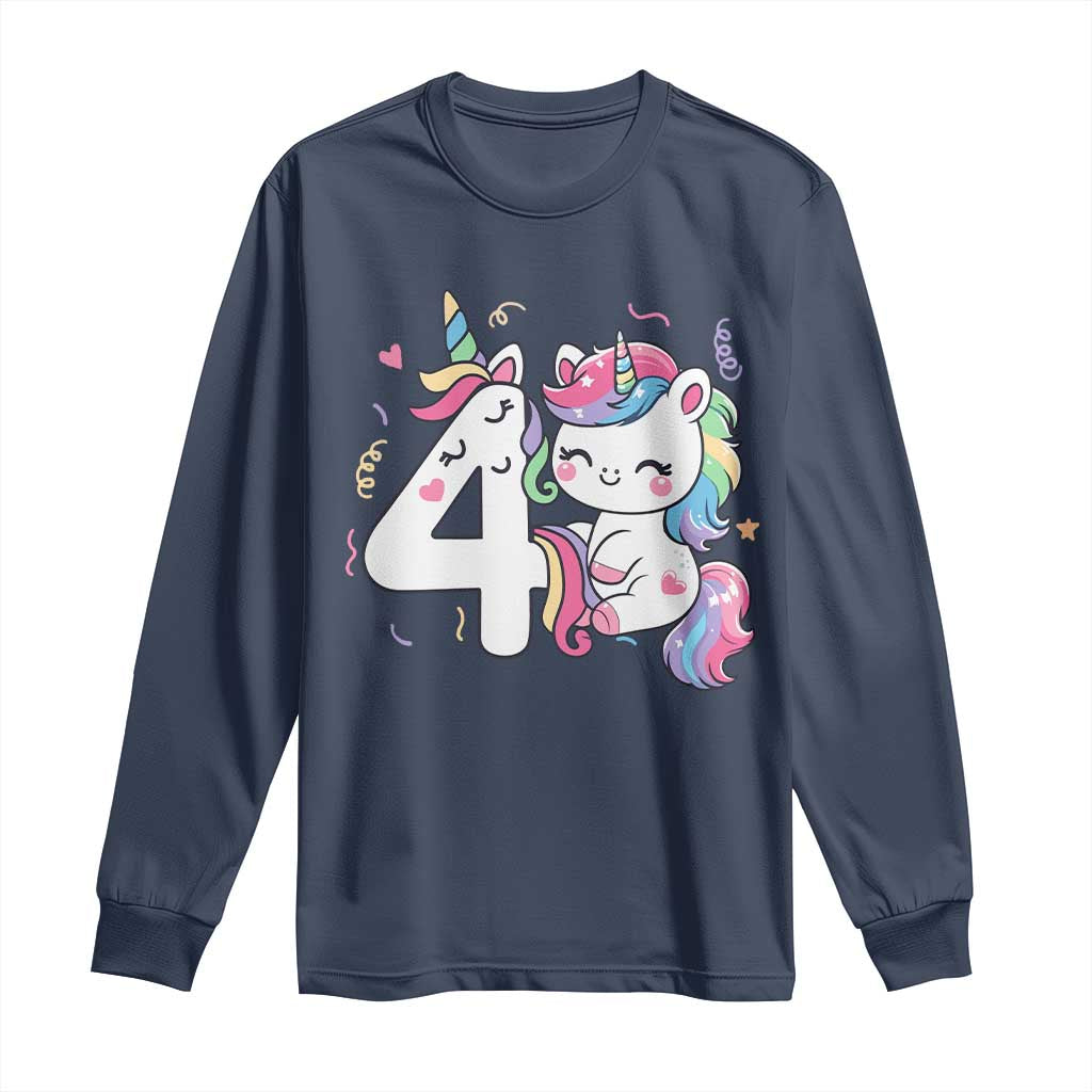 Unicorn 4th Birthday Long Sleeve Shirt 4 Years Old Birthday Outfit TS10 Navy Print Your Wear