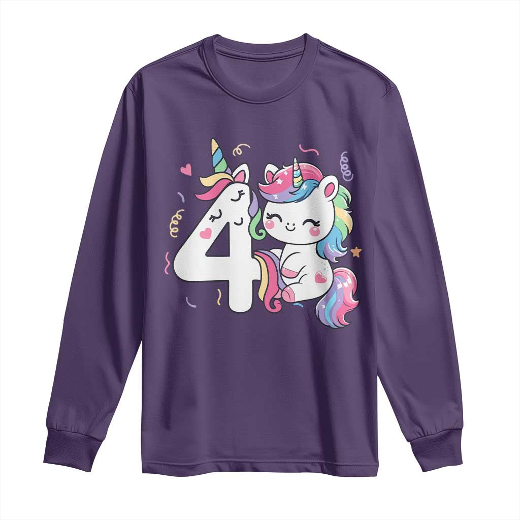 Unicorn 4th Birthday Long Sleeve Shirt 4 Years Old Birthday Outfit TS10 Purple Print Your Wear
