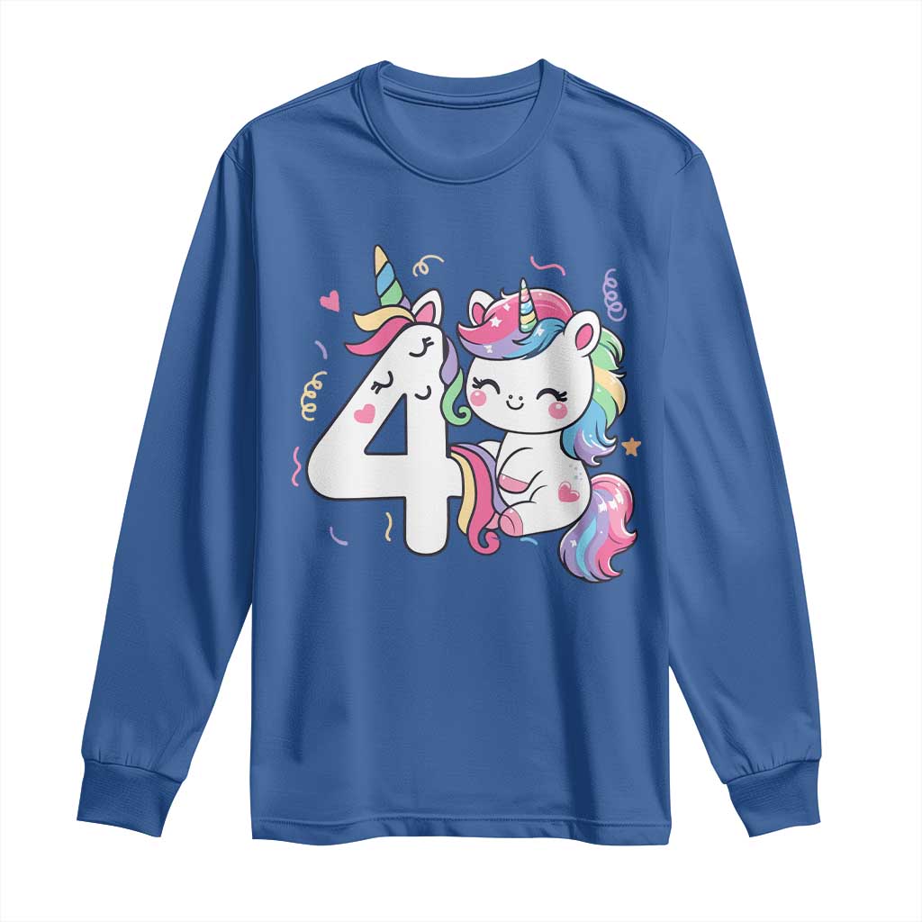 Unicorn 4th Birthday Long Sleeve Shirt 4 Years Old Birthday Outfit TS10 Royal Blue Print Your Wear