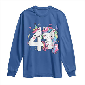 Unicorn 4th Birthday Long Sleeve Shirt 4 Years Old Birthday Outfit TS10 Royal Blue Print Your Wear