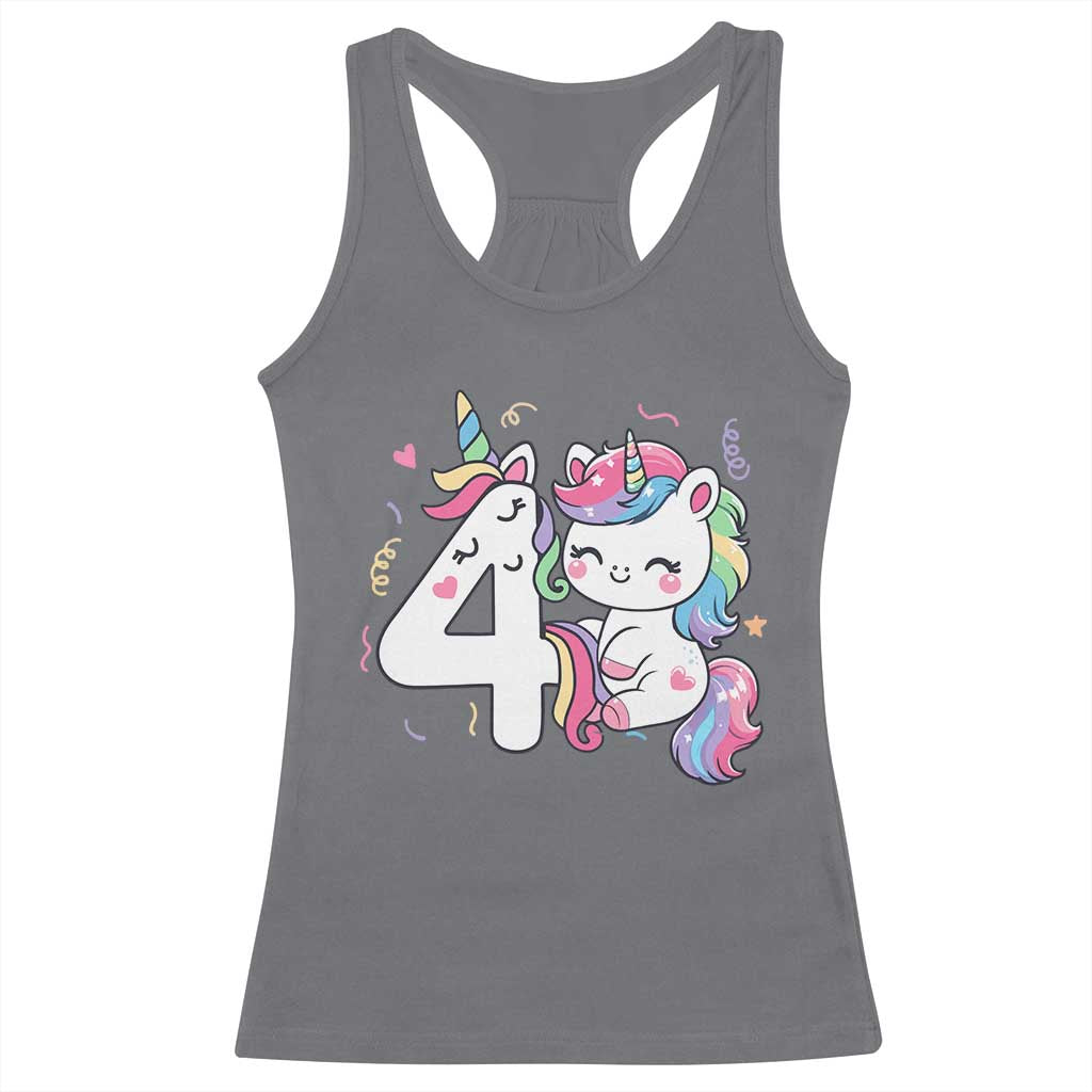Unicorn 4th Birthday Racerback Tank Top 4 Years Old Birthday Outfit TS10 Charcoal Print Your Wear