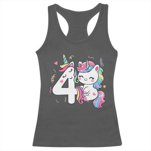 Unicorn 4th Birthday Racerback Tank Top 4 Years Old Birthday Outfit TS10 Dark Heather Print Your Wear