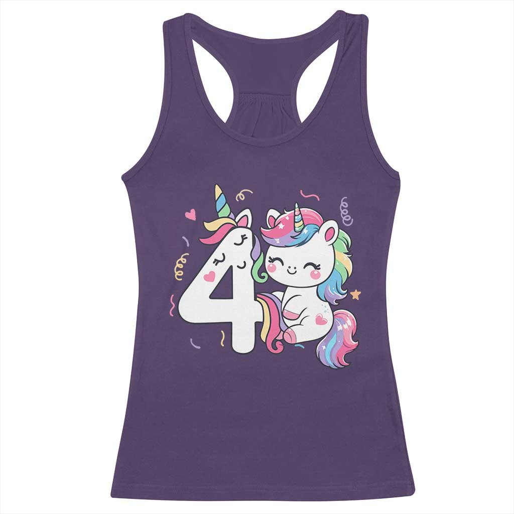 Unicorn 4th Birthday Racerback Tank Top 4 Years Old Birthday Outfit TS10 Purple Print Your Wear