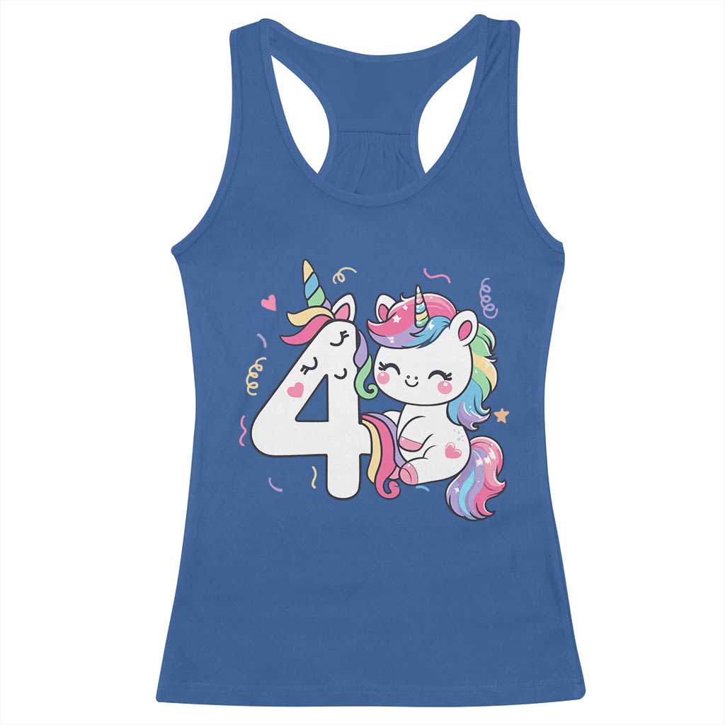 Unicorn 4th Birthday Racerback Tank Top 4 Years Old Birthday Outfit TS10 Royal Blue Print Your Wear