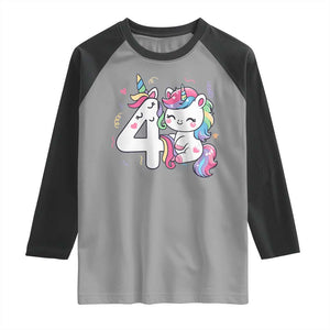 Unicorn 4th Birthday Raglan Shirt 4 Years Old Birthday Outfit TS10 Sport Gray Black Print Your Wear