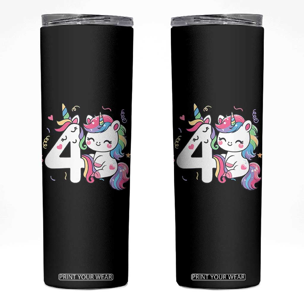 Unicorn 4th Birthday Skinny Tumbler 4 Years Old Birthday Outfit TS10 Black Print Your Wear